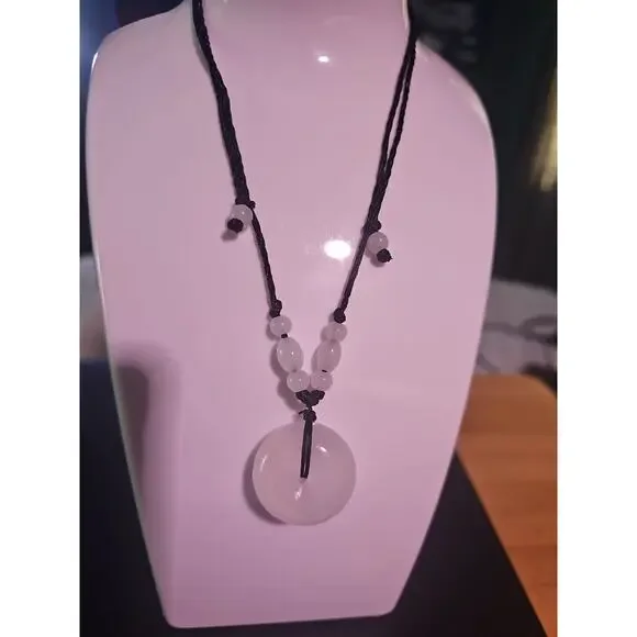 Beautiful! Natural Jade Peace Lucky Buckle Pendant Necklace Healing Adjustable - Picture 2 of 12